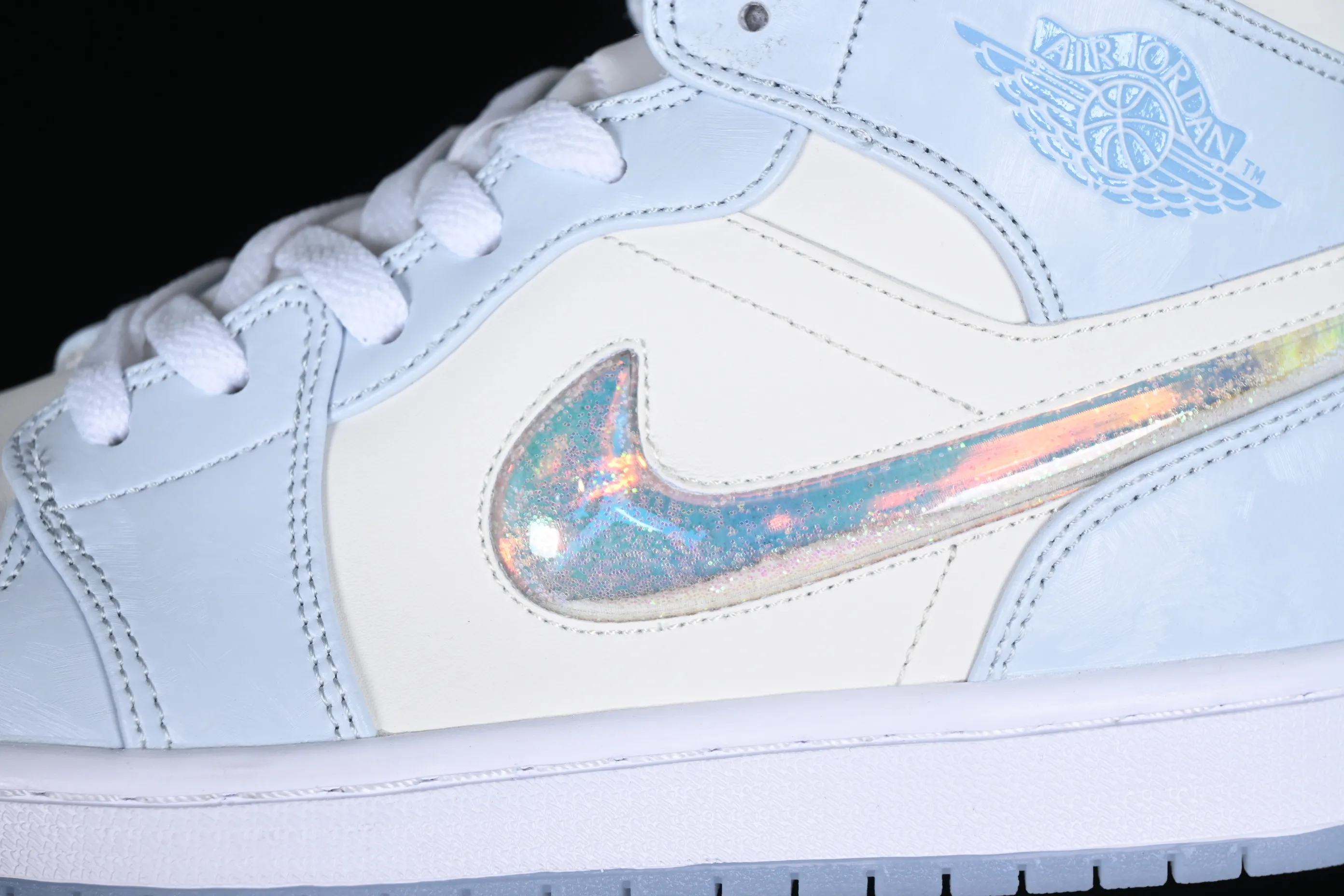 All categories Air Jordan Jordan series basketball shoes Air Jordan 1 Mid Air Jordan 1 Mid GS "Glitter Swoosh" AJ1 Joe 1 ice blue crystal Zhongbang basketball shoes FQ9117-400